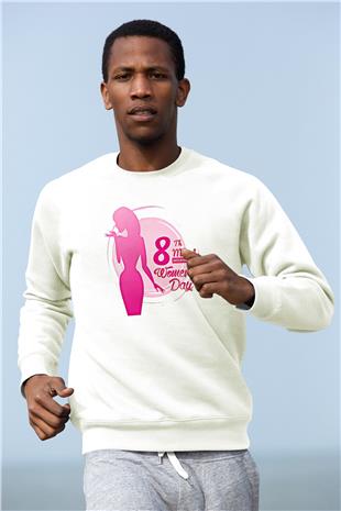 Kadınlar Günü Baskılı Beyaz Unisex Sweatshirt