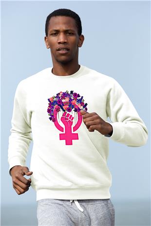 Kadınlar Günü Baskılı Beyaz Unisex Sweatshirt