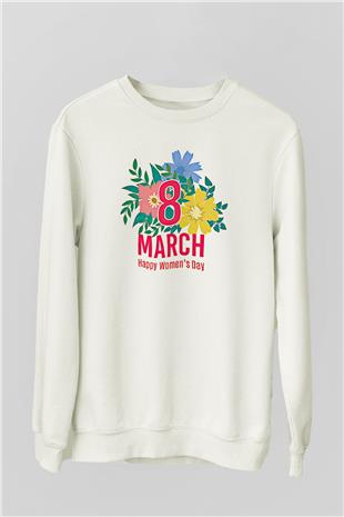 Kadınlar Günü Baskılı Beyaz Unisex Sweatshirt