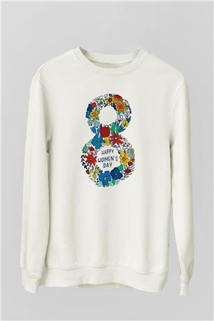 Kadınlar Günü Baskılı Beyaz Unisex Sweatshirt