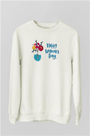 Kadınlar Günü Baskılı Beyaz Unisex Sweatshirt