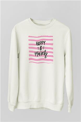 Kadınlar Günü Baskılı Beyaz Unisex Sweatshirt