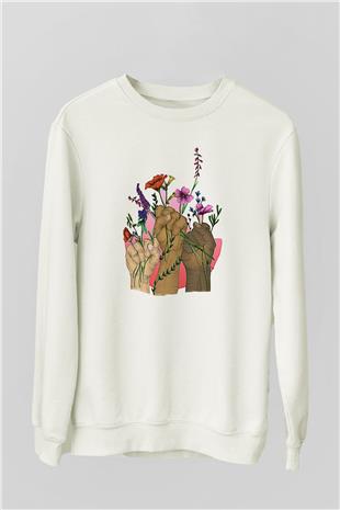 Kadınlar Günü Baskılı Beyaz Unisex Sweatshirt