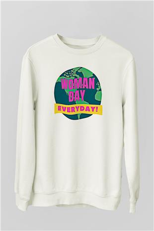 Kadınlar Günü Baskılı Beyaz Unisex Sweatshirt