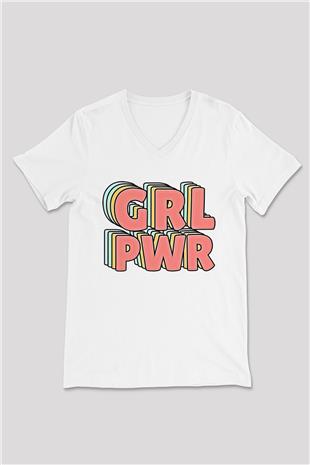 Kadınlar Günü Baskılı Beyaz Unisex V Yaka Tişört - Tshirt