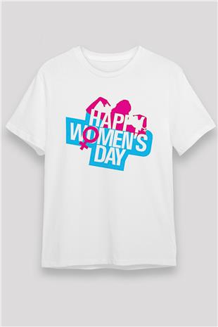 Kadınlar Günü Baskılı Unisex Beyaz Tişört - Tshirt
