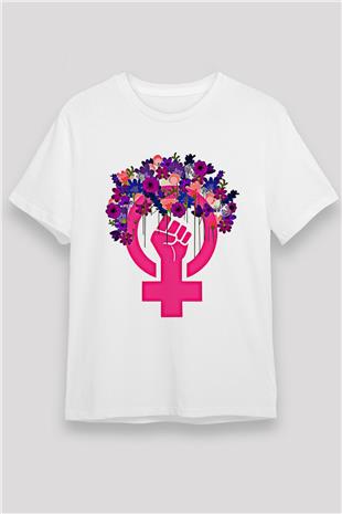 Kadınlar Günü Baskılı Unisex Beyaz Tişört - Tshirt