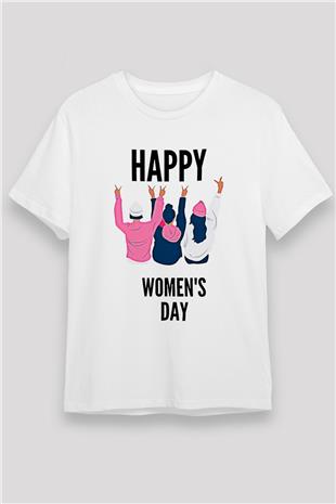 Kadınlar Günü Baskılı Unisex Beyaz Tişört - Tshirt