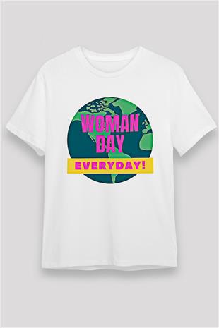 Kadınlar Günü Baskılı Unisex Beyaz Tişört - Tshirt