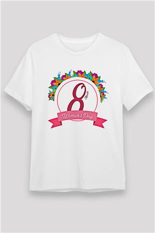 Kadınlar Günü Baskılı Unisex Beyaz Tişört - Tshirt