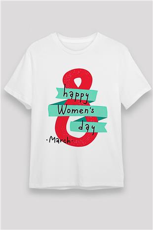 Kadınlar Günü Baskılı Unisex Beyaz Tişört - Tshirt