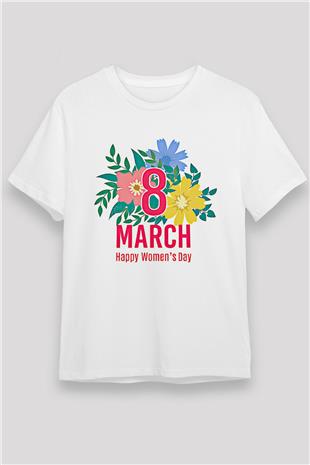 Kadınlar Günü Baskılı Unisex Beyaz Tişört - Tshirt