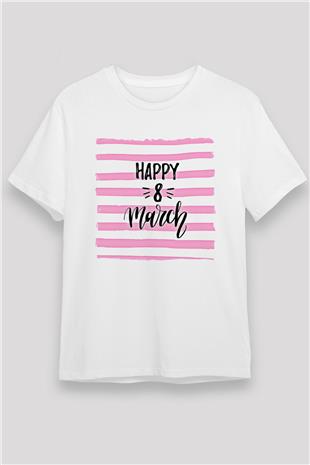 Kadınlar Günü Baskılı Unisex Beyaz Tişört - Tshirt