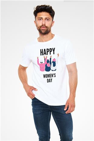 Kadınlar Günü Baskılı Unisex Beyaz Tişört - Tshirt