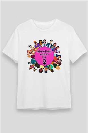 Kadınlar Günü Baskılı Unisex Beyaz Tişört - Tshirt