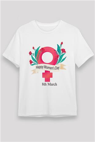 Kadınlar Günü Baskılı Unisex Beyaz Tişört - Tshirt