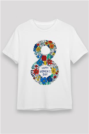 Kadınlar Günü Baskılı Unisex Beyaz Tişört - Tshirt