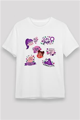 Kadınlar Günü Baskılı Unisex Beyaz Tişört - Tshirt