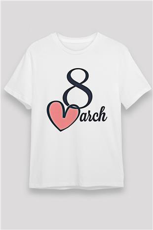 Kadınlar Günü Baskılı Unisex Beyaz Tişört - Tshirt