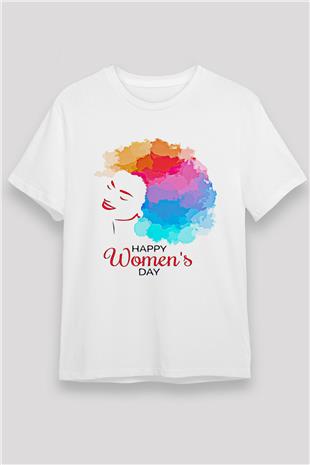 Kadınlar Günü Baskılı Unisex Beyaz Tişört - Tshirt