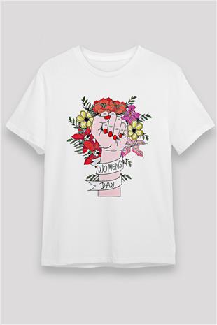 Kadınlar Günü Baskılı Unisex Beyaz Tişört - Tshirt