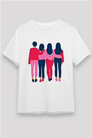 Kadınlar Günü Baskılı Unisex Beyaz Tişört - Tshirt