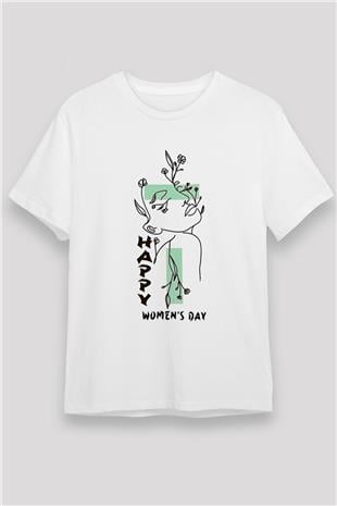 Kadınlar Günü Baskılı Unisex Beyaz Tişört - Tshirt