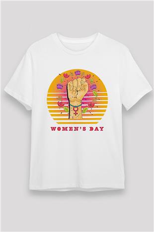 Kadınlar Günü Baskılı Unisex Beyaz Tişört - Tshirt