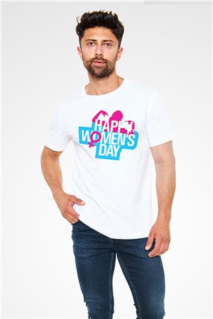 Kadınlar Günü Baskılı Unisex Beyaz Tişört - Tshirt