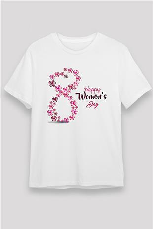 Kadınlar Günü Baskılı Unisex Beyaz Tişört - Tshirt