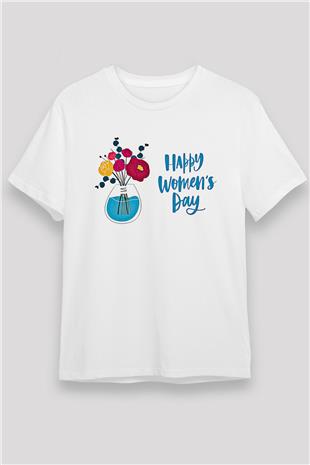 Kadınlar Günü Baskılı Unisex Beyaz Tişört - Tshirt