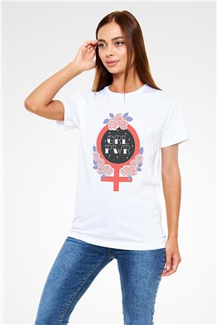 Kadınlar Günü Baskılı Unisex Beyaz Tişört - Tshirt