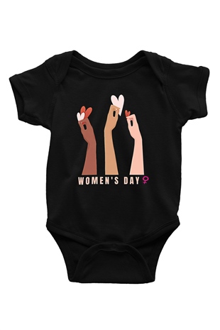Kadınlar Günü Baskılı Unisex Siyah Bebek Body - Zıbın