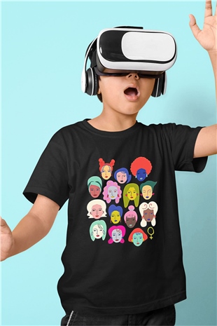 Kadınlar Günü Baskılı Unisex Siyah Çocuk Tişört - Tshirt
