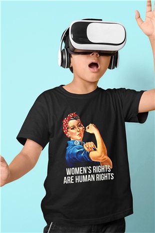 Kadınlar Günü Baskılı Unisex Siyah Çocuk Tişört - Tshirt