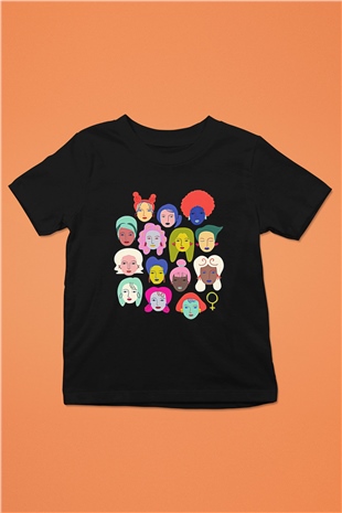 Kadınlar Günü Baskılı Unisex Siyah Çocuk Tişört - Tshirt