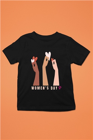 Kadınlar Günü Baskılı Unisex Siyah Çocuk Tişört - Tshirt