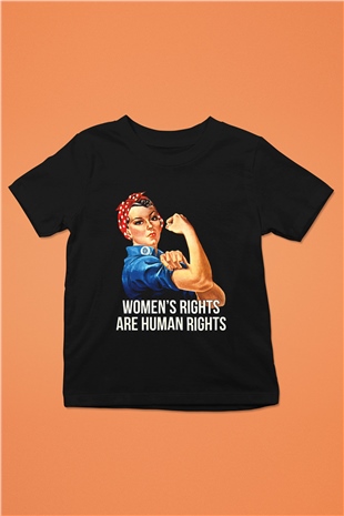 Kadınlar Günü Baskılı Unisex Siyah Çocuk Tişört - Tshirt