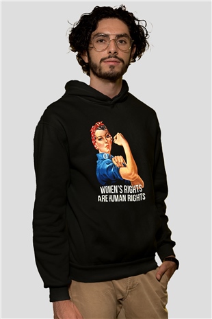 Kadınlar Günü Baskılı Unisex Siyah Hoodie