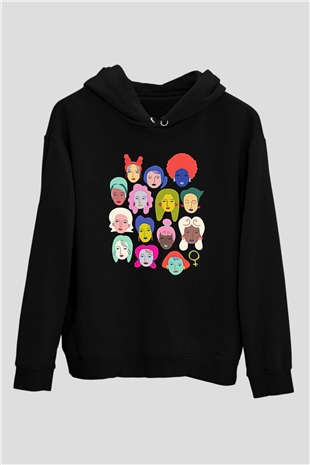 Kadınlar Günü Baskılı Unisex Siyah Hoodie