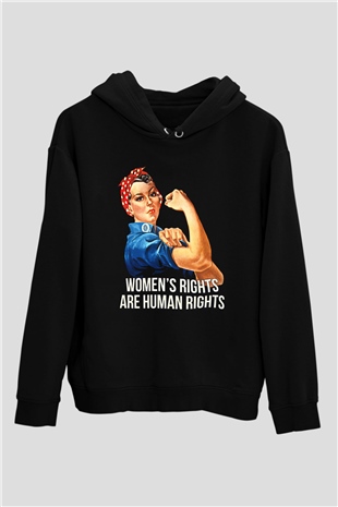 Kadınlar Günü Baskılı Unisex Siyah Hoodie