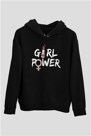 Kadınlar Günü Baskılı Unisex Siyah Hoodie