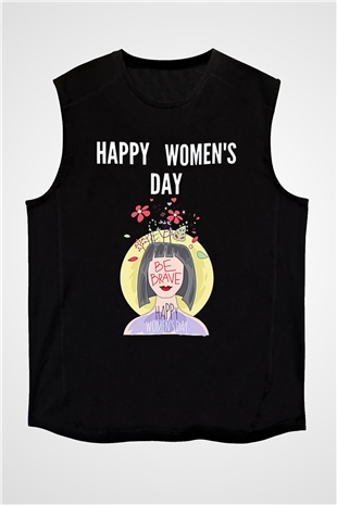 Kadınlar Günü Baskılı Unisex Siyah Kolsuz Tişört - Tshirt