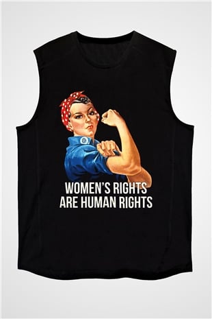 Kadınlar Günü Baskılı Unisex Siyah Kolsuz Tişört - Tshirt