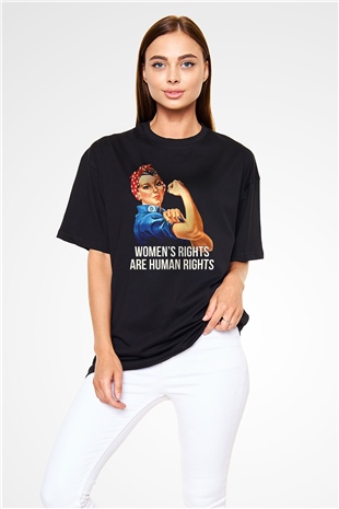 Kadınlar Günü Baskılı Unisex Siyah Oversize Tişört - Tshirt