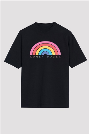 Kadınlar Günü Baskılı Unisex Siyah Oversize Tişört - Tshirt
