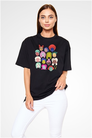 Kadınlar Günü Baskılı Unisex Siyah Oversize Tişört - Tshirt