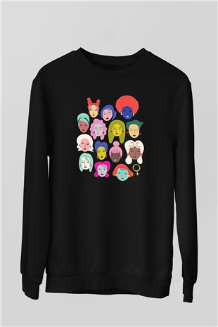 Kadınlar Günü Baskılı Unisex Siyah Sweatshirt