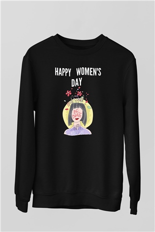 Kadınlar Günü Baskılı Unisex Siyah Sweatshirt