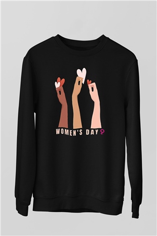 Kadınlar Günü Baskılı Unisex Siyah Sweatshirt